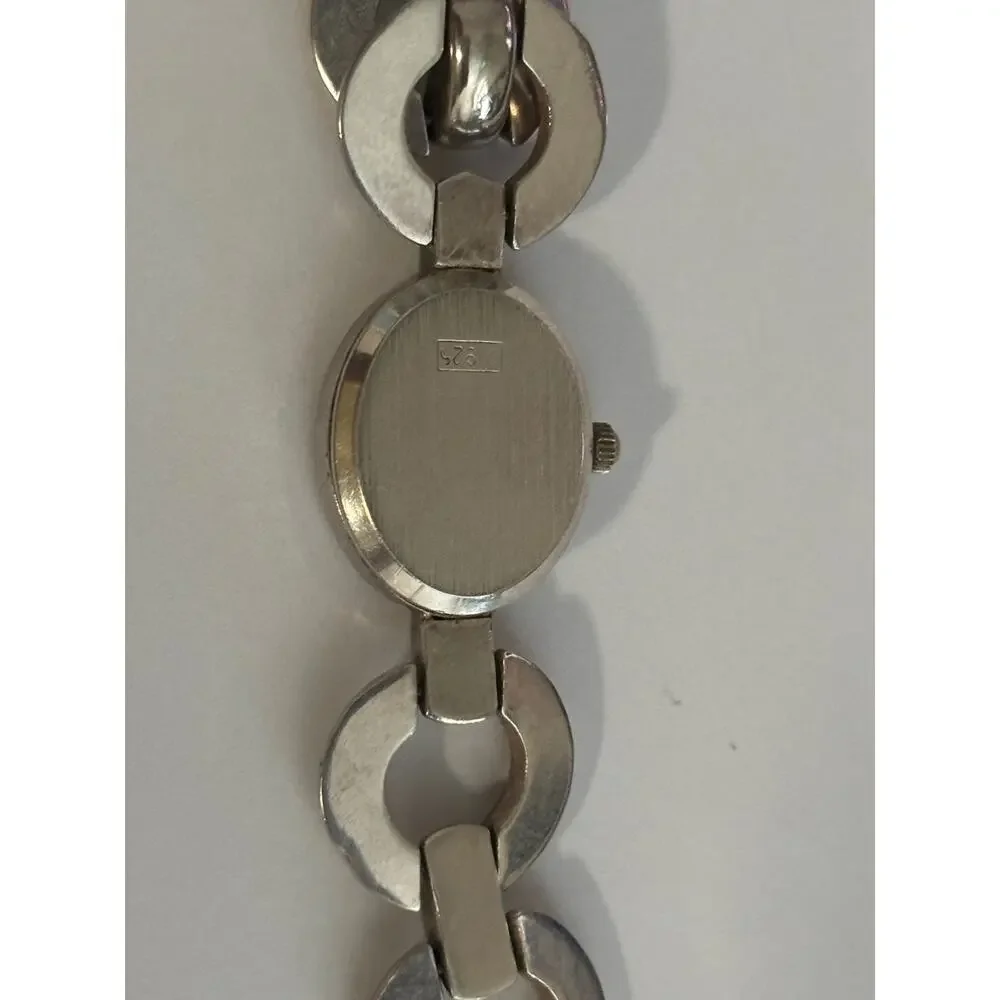 Vintage Geneve Sterling Silver Watch & Bracelet Chunky Links Italy Made